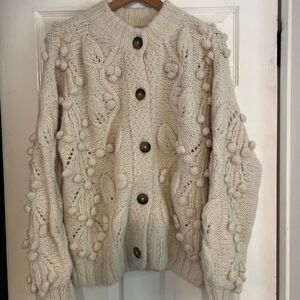 Doen Skye Cardigan | Alpaca wool cable knit Pom Pom sweater